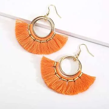 BaubleStar Tassel Earrings - Bohemian Gold Hoop Jewelry