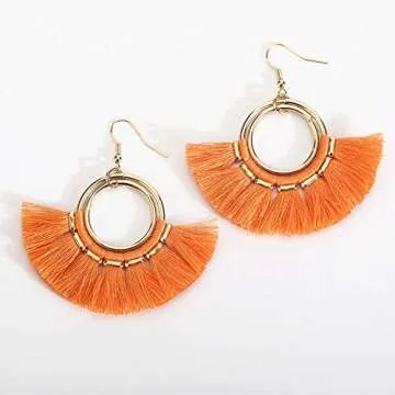 BaubleStar Tassel Earrings - Bohemian Gold Hoop Jewelry