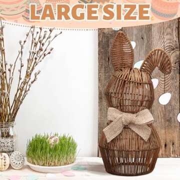 Thiccywoov Rattan Bunny with Bow Easter Decor 12" Table Rabbit Easter Decorations Spring Bunnies Dec...