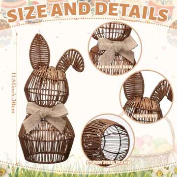 Thiccywoov Rattan Bunny with Bow Easter Decor 12" Table Rabbit Easter Decorations Spring Bunnies Decoration Statue Figurine Rattan Bunny Decor for Home Farmhouse Table Kitchen