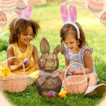 Thiccywoov Rattan Bunny with Bow Easter Decor 12" Table Rabbit Easter Decorations Spring Bunnies Decoration Statue Figurine Rattan Bunny Decor for Home Farmhouse Table Kitchen