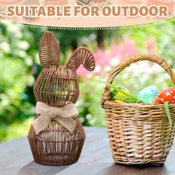 Thiccywoov Rattan Bunny with Bow Easter Decor 12" Table Rabbit Easter Decorations Spring Bunnies Decoration Statue Figurine Rattan Bunny Decor for Home Farmhouse Table Kitchen
