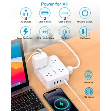 Surge Protector Power Strip with 8 Outlets & USB