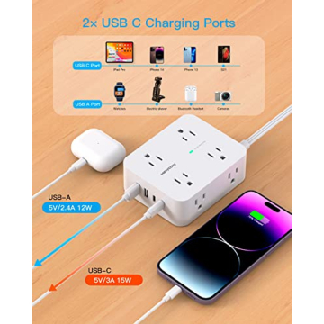 Surge Protector Power Strip with 8 Outlets & USB