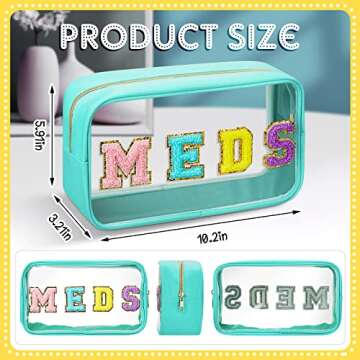 Geetery Chenille Letter Bag Nylon Makeup Bag Portable Bag Makeup Cases Preppy Patch Makeup Bag with Zipper Cosmetic Toiletry Storage Bag for Women(Green,Cute MEDS)