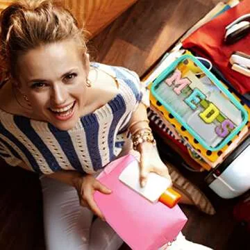 Geetery Chenille Letter Bag Nylon Makeup Bag Portable Bag Makeup Cases Preppy Patch Makeup Bag with Zipper Cosmetic Toiletry Storage Bag for Women(Green,Cute MEDS)