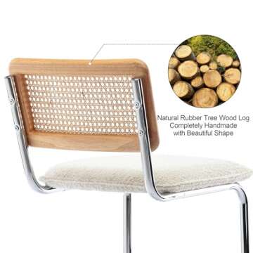 ONEVOG Boucle Rattan Bar Stool Set of 2, 23 Inch Counter Seats, Wood Frame Counter Height Chairs with Natural Cane Back, Island Kitchen Chairs, Beige Upholstered Stools, Cantilevered Design