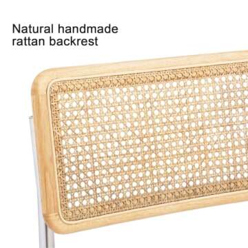 ONEVOG Boucle Rattan Bar Stool Set of 2, 23 Inch Counter Seats, Wood Frame Counter Height Chairs with Natural Cane Back, Island Kitchen Chairs, Beige Upholstered Stools, Cantilevered Design