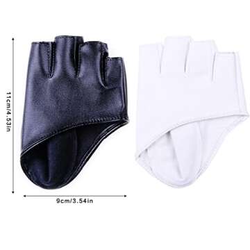 Townus 1 Pair White & Black Gloves PU Leather Anime Cosplay Fingerless Punk Mitten for Halloween Cos...