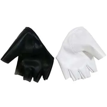 Townus 1 Pair White & Black Gloves PU Leather Anime Cosplay Fingerless Punk Mitten for Halloween Costume Dress Up Accessory