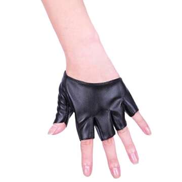 Townus 1 Pair White & Black Gloves PU Leather Anime Cosplay Fingerless Punk Mitten for Halloween Costume Dress Up Accessory
