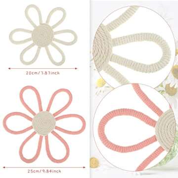 Boho Nursery Decor for Girl Daisy Flower Woven Macrame Hanging Bohemian Home Wall Flowers for Baby G...