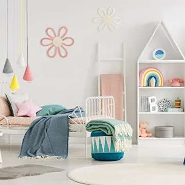 Boho Nursery Decor for Girl Daisy Flower Woven Macrame Hanging Bohemian Home Wall Flowers for Baby Girls Kids Dorm Nursery Decor(Pink, White,2 Pcs)