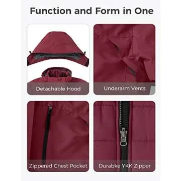 wantdo Women's Waterproof 3 in 1 Ski Jacket Windproof Snowboarding Jackets Rainwear Wine Red 2XL