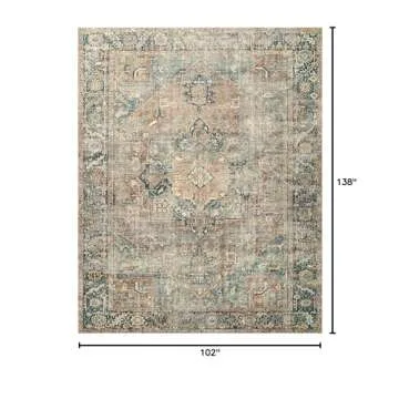 Loloi Margot Collection 8'-6" x 11'-6" Area Rug in Terracotta/Lagoon - Thick Low Pile Area Rug, No-S...