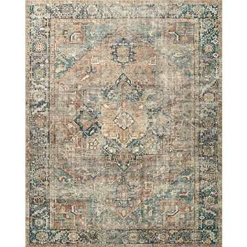 Loloi Margot Collection 8'-6" x 11'-6" Area Rug in Terracotta/Lagoon - Thick Low Pile Area Rug, No-Shed Easy Clean Large Patterned Area Rug for Living Room, Bedroom, Dining Area