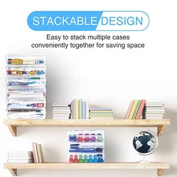 Sooez Plastic Pencil Case Box 6 Pack, Large Craft Storage Boxes Bulk, Plastic Containers with Snap-tight Lids, Hobby Art School Supply 0rganizer, Marker Bead Pen Bins Organizer,Stackable, Clear