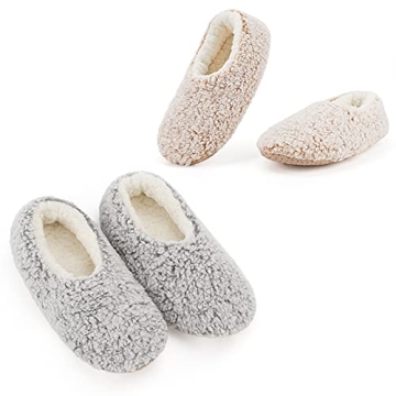Cozylook 2-pair Women's Soft Sole Slipper Socks with Grippers, Thick Warm Cozy Sherpa Lined Home Soc...