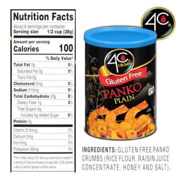 4C Premium Gluten Free Bread Crumbs, Panko Plain 6 Pack, Gluten-Free Flavorful Crispy Crunchy, Value...