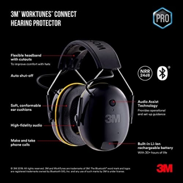 3M WorkTunes Bluetooth Hearing Protector 24dB NRR Wireless