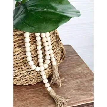 Vosarea Natural Wood Bead Garland with Tassels 6ft