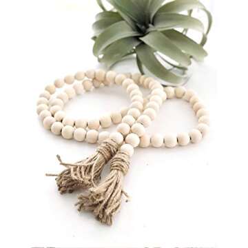 Vosarea Wood Bead Garland with Tassels Farmhouse Beads Rustic Country Beads Wall Hanging Decoration
