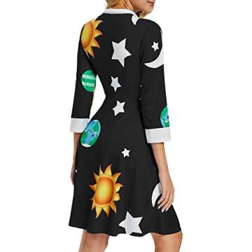 ZEZCLO Women's Long Sleeve Peter Pan Collar A-line Dress Halloween Costume Vintage Solar System Fit and Flare Dresses Black XL