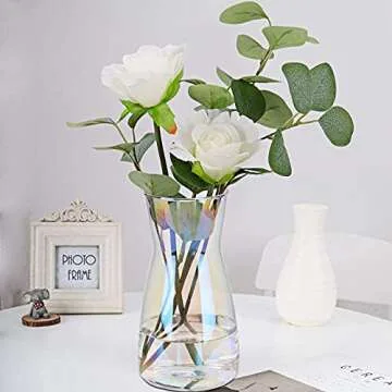 Elegant 8 Inch Iridescent Glass Flower Vase for Home Decor