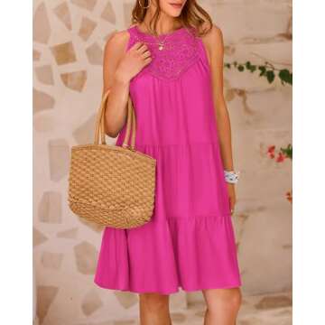 BTFBM Women 2024 Casual Summer Halter Dresses Sleeveless Hollow Out Tiered Swing Mini Short Dress Sp...