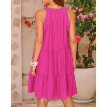 BTFBM Women 2024 Casual Summer Halter Dresses Sleeveless Hollow Out Tiered Swing Mini Short Dress Spring Break Outfit(Solid Rose Red, Large)