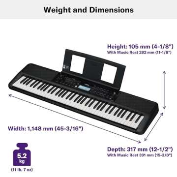 Yamaha PSR-EW320 76 Touch Sensitive Key Portable Keyboard for Beginners with Music Rest, Power Adapter