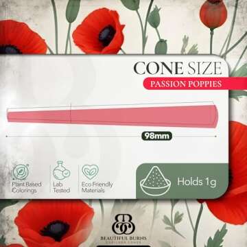 Beautiful Burns, Passion Poppies Pre-Rolled Cones - 8 Pack of Pre Roll Cone Shells