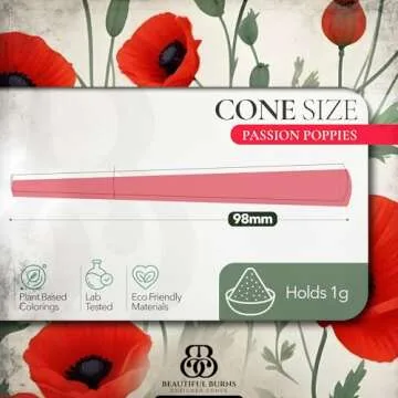 Beautiful Burns, Passion Poppies Pre-Rolled Cones - 8 Pack of Pre Roll Cone Shells