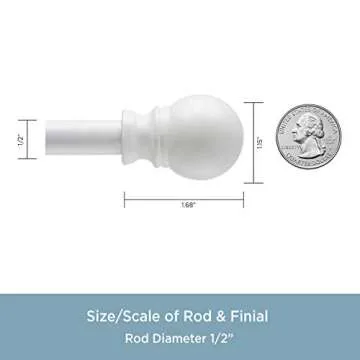 Kenney KN55251 Davenport Ball End Petite Café Decorative Window Curtain Rod, 48-86" Adjustable Length, White Finish, 1/2" Diameter Steel Tube
