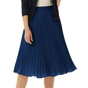GRACE KARIN Vintage Swing Pleated Chiffon Skirt Navy XL