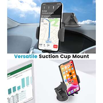 APPS2Car Phone Mount for Car Windshield [Quick Retractable Long Arm] Suction Cup Cell Phone Car Holder Low Profile Compatible with All Smartphones iPhone - Easy Clamp Hands-Free Universal Adjustable
