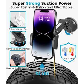 APPS2Car Phone Mount for Car Windshield [Quick Retractable Long Arm] Suction Cup Cell Phone Car Holder Low Profile Compatible with All Smartphones iPhone - Easy Clamp Hands-Free Universal Adjustable