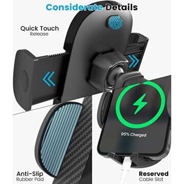APPS2Car Phone Mount for Car Windshield [Quick Retractable Long Arm] Suction Cup Cell Phone Car Holder Low Profile Compatible with All Smartphones iPhone - Easy Clamp Hands-Free Universal Adjustable