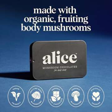 Alice Mushrooms Nightcap | Mushroom Chocolates | Supports Deep Sleep, Calm Mind, and Stress Relief - Reishi & L-Theanine | Regulates Sleep Cycles & Reduces Tension - Magnesium, Zinc