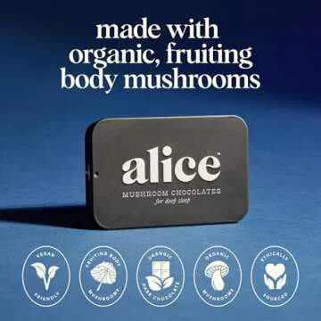 Alice Mushrooms Nightcap | Mushroom Chocolates | Supports Deep Sleep, Calm Mind, and Stress Relief - Reishi & L-Theanine | Regulates Sleep Cycles & Reduces Tension - Magnesium, Zinc