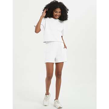 COZYPOIN Women Summer 2 Piece Outfits Short Sleeves Crop Top and Drawstring Waist Shorts Set Tracksuits(White-S)
