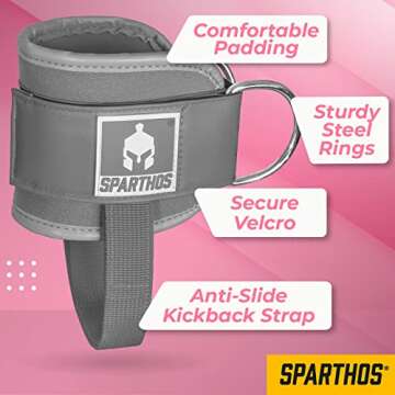 Sparthos Kickback Ankle Straps for Cable Machines - Ankle Cuff Attachment - for Working Out at Gym Machine, Weight Cables - Glute Workout Exercise Ankle Strap Accessories - (Gray, Pack of 2)