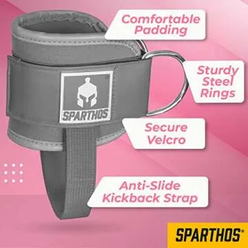 Sparthos Kickback Ankle Straps for Cable Machines - Ankle Cuff Attachment - for Working Out at Gym Machine, Weight Cables - Glute Workout Exercise Ankle Strap Accessories - (Gray, Pack of 2)