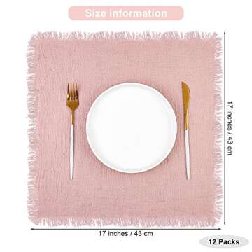 TURSTIN 12 Pieces Cotton Linen Cloth Napkin Handmade Cloth Napkin with Fringe 17 x 17 Inch Soft Clot...