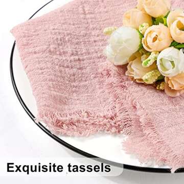 TURSTIN 12 Pieces Cotton Linen Cloth Napkin Handmade Cloth Napkin with Fringe 17 x 17 Inch Soft Cloth Dinner Wedding Napkin Square Rustic Fringe Napkin for Dinners, Parties, Weddings, Dusty Pink