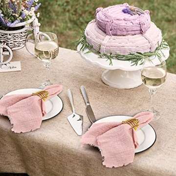 TURSTIN 12 Pieces Cotton Linen Cloth Napkin Handmade Cloth Napkin with Fringe 17 x 17 Inch Soft Cloth Dinner Wedding Napkin Square Rustic Fringe Napkin for Dinners, Parties, Weddings, Dusty Pink