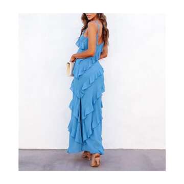 Women Summer Elegant Sling Midi Ruched Bodycon Dress Solid Color Backless Slim Party Cocktail Dresses(Blue-S)