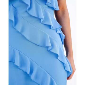 Women Summer Elegant Sling Midi Ruched Bodycon Dress Solid Color Backless Slim Party Cocktail Dresses(Blue-S)