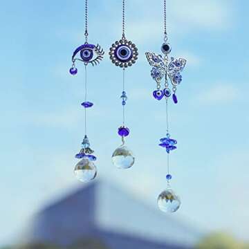 3pcs Evil Eye Suncatchers with Crystal Prism Balls Window Hanging Decoration Ornament Sun Catchers Rainbow Maker Pendant