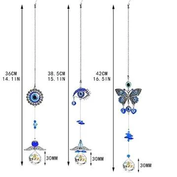 3pcs Evil Eye Suncatchers with Crystal Prism Balls Window Hanging Decoration Ornament Sun Catchers Rainbow Maker Pendant
